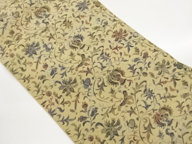 JAPANESE KIMONO / NAGOYA OBI / CHIKUZEN HAKATA / WOVEN FLORAL ARABESQUE